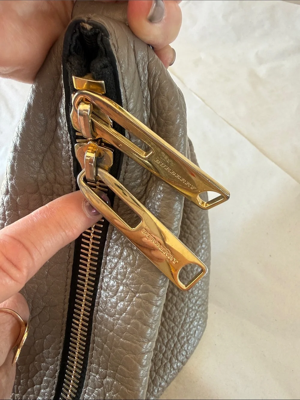 Burberry Taupe Pebbled Leather Shoulder Hobo with Gold Hardware